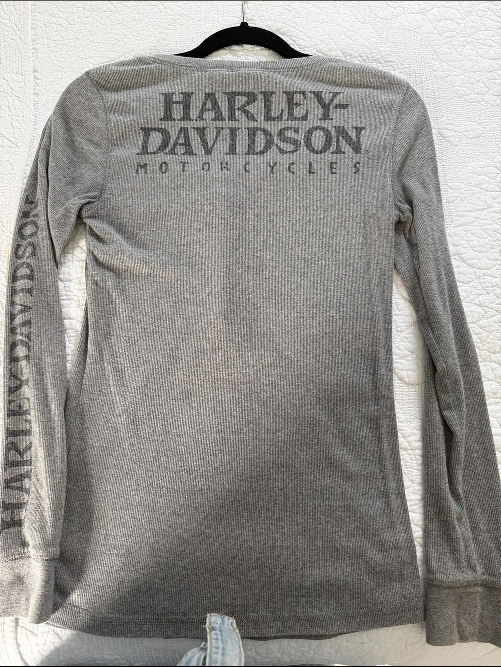 Harley-Davidson Gray Long-Sleeve Henley with Sleeve Logo
